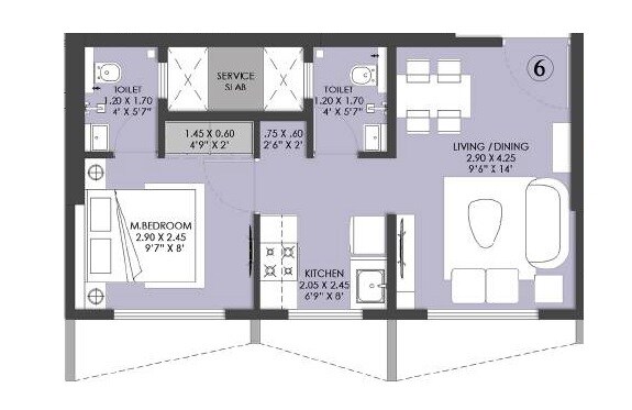 Floor plan of 1 BHK 412 Sq. Ft. Apartment in Relliance Amann Highland Park, Mumbai