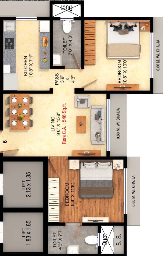 Floor plan of 2 BHK 546 Sq. Ft. Apartment in Renaissance Spring Meadows, Mumbai