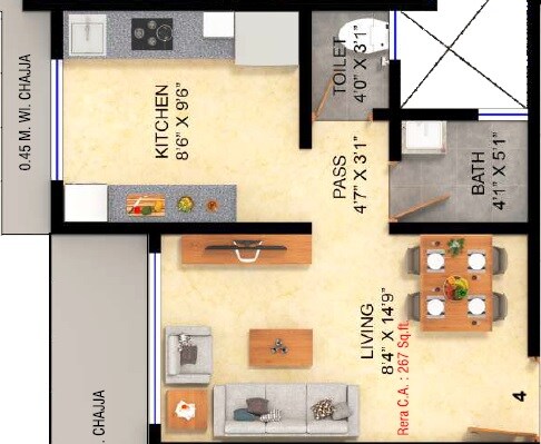 Floor plan of 267 Sq. Ft. Studio in Renaissance Spring Meadows, Mumbai
