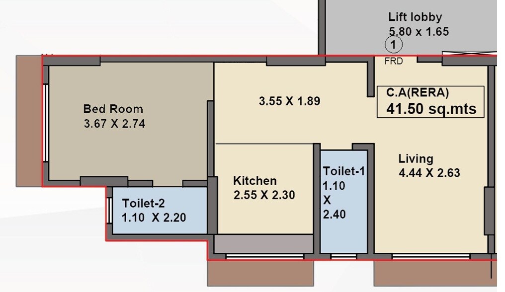 Floor plan of 1 BHK 447 Sq. Ft. Apartment in Reyansh Infinity, Mumbai