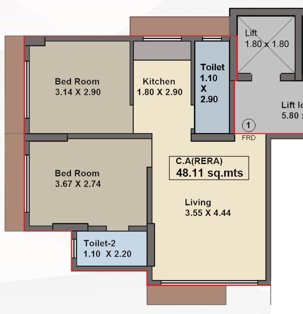 Floor plan of 2 BHK 518 Sq. Ft. Apartment in Reyansh Infinity, Mumbai