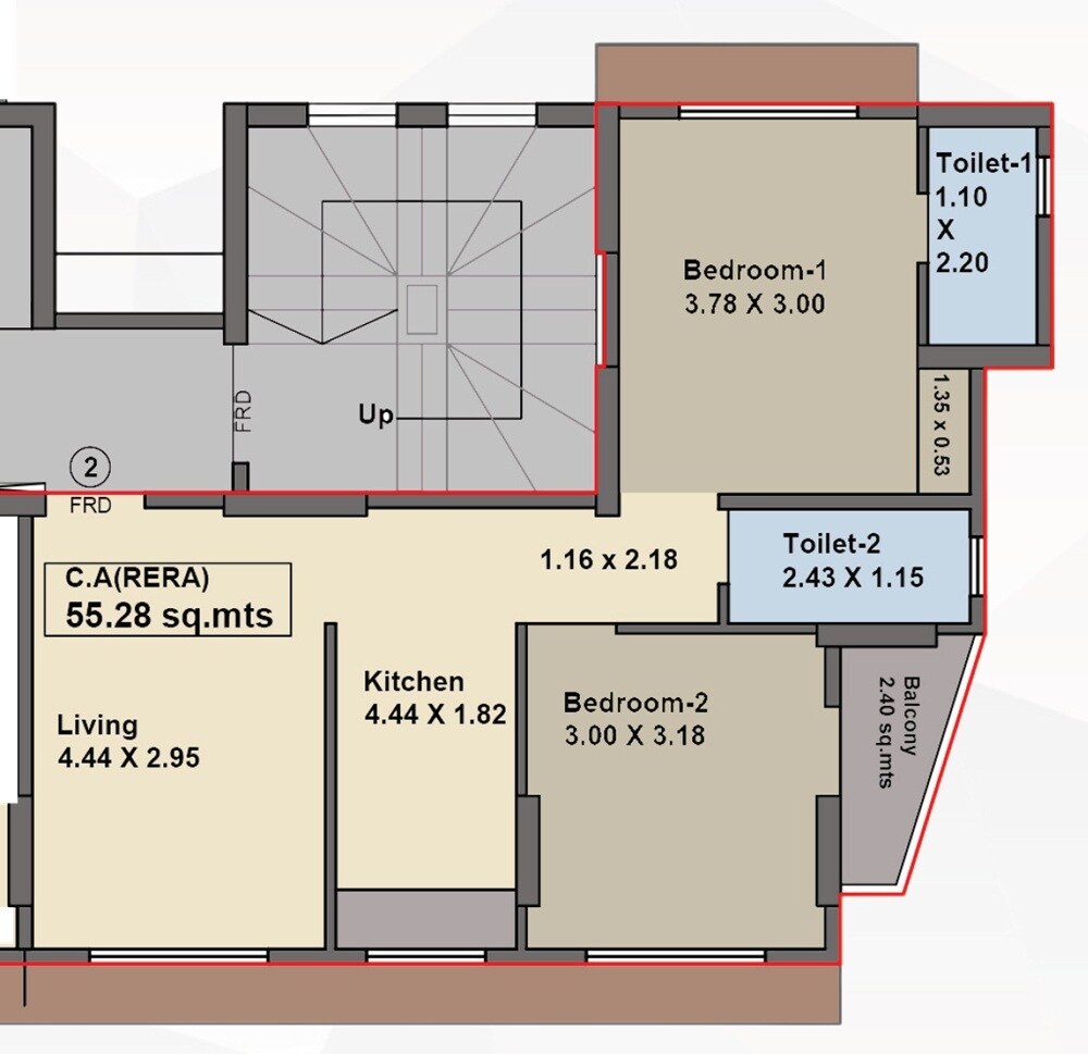 Floor plan of 2 BHK 595 Sq. Ft. Apartment in Reyansh Infinity, Mumbai