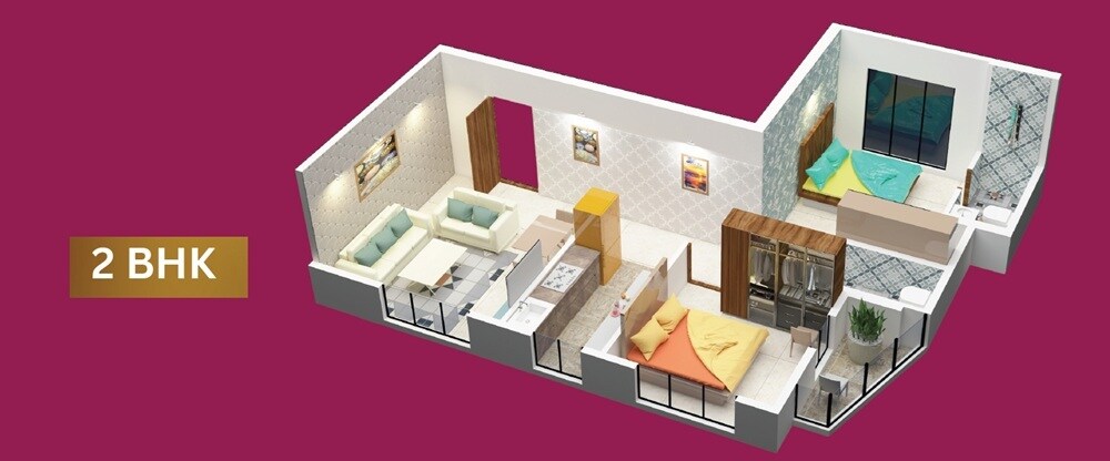Floor plan of 2 BHK 635 Sq. Ft. Apartment in Reyansh Infinity, Mumbai