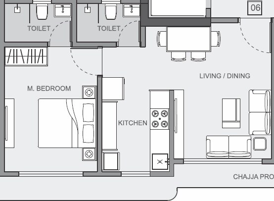 Floor plan of 1 BHK 433 Sq. Ft. Apartment in Riddhi Rajendra Nagar Swagat CHS, Mumbai