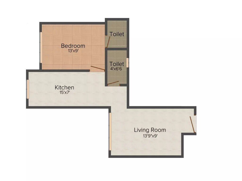 Floor plan of 1 BHK Apartment - 434 sq. ft. in Right Channel Grishma Heights, Mumbai