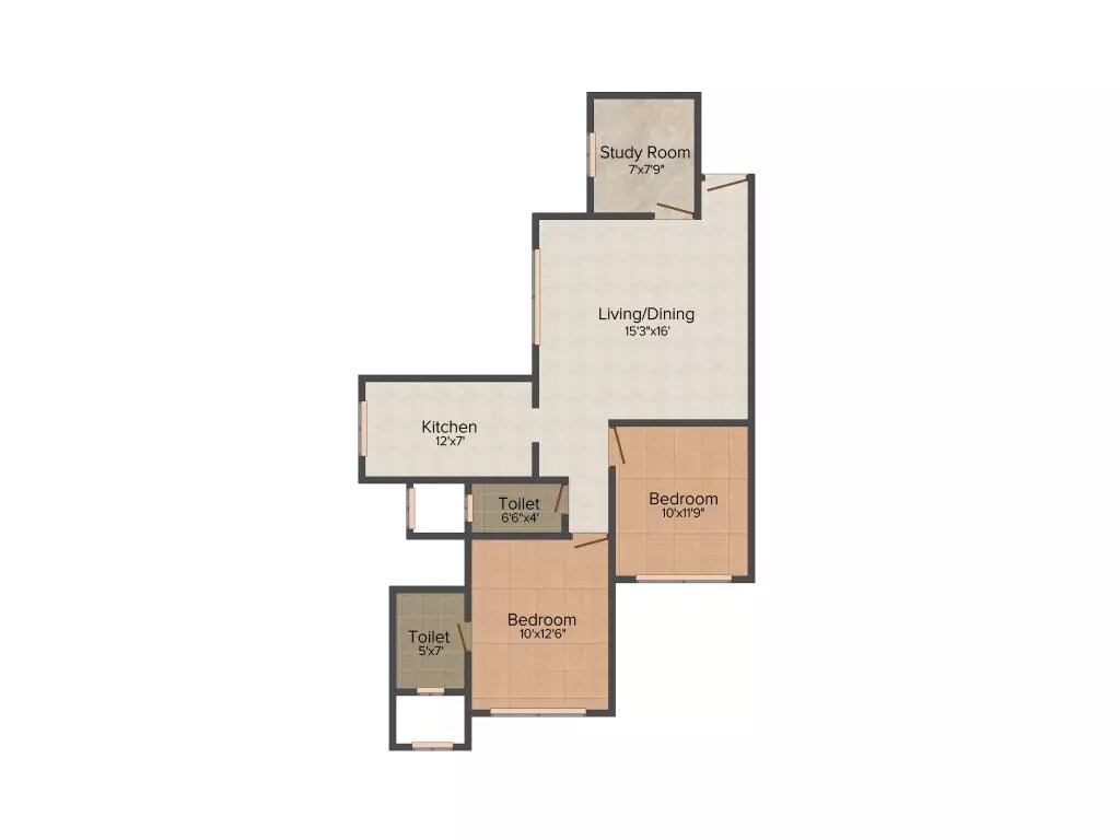 Floor plan of 2 BHK Apartment - 726 sq. ft. in Right Channel Grishma Heights, Mumbai