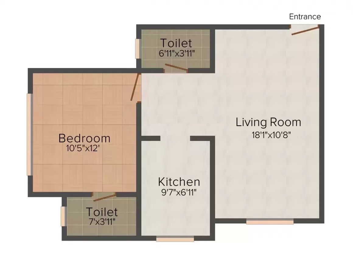 Floor plan of 1 BHK 493 Sq. Ft. Apartment in Right Vrindavan, Mumbai