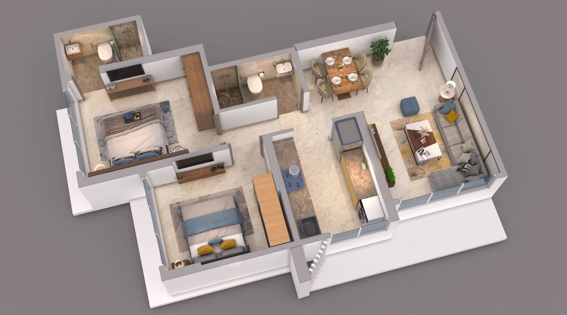 Floor plan of 2 BHK 579 Sq. Ft. Apartment in RIPL Aikya Roots, Mumbai