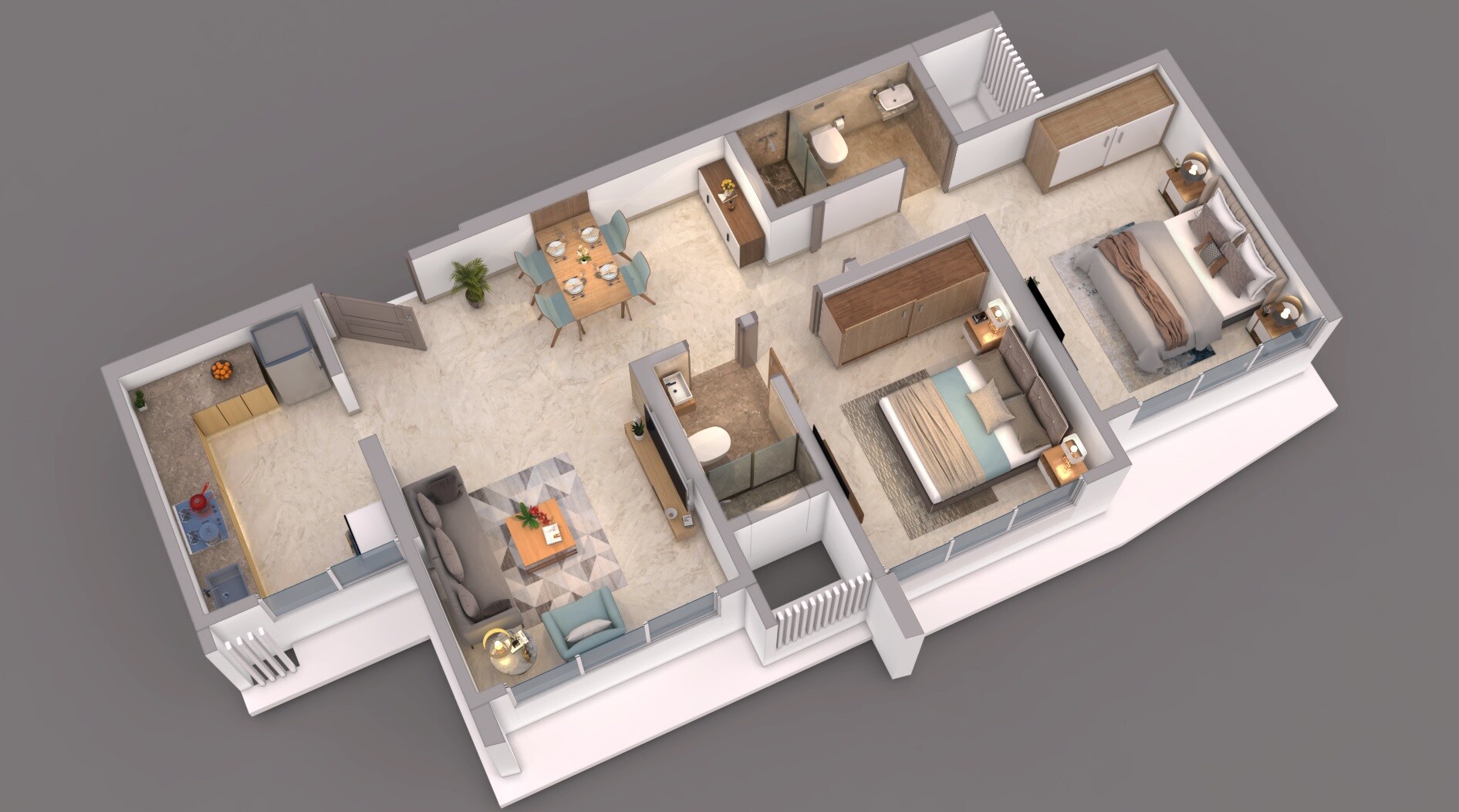 Floor plan of 2 BHK 679 Sq. Ft. Apartment in RIPL Aikya Roots, Mumbai