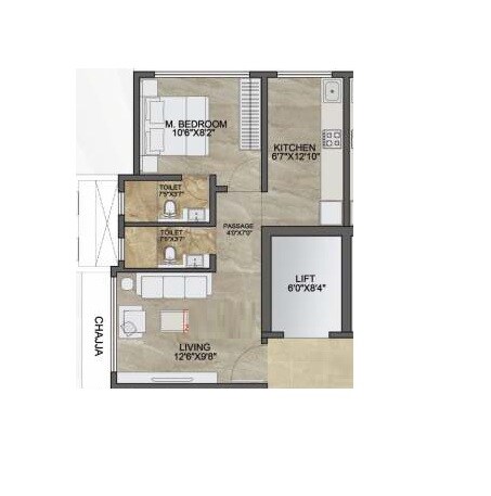 Floor plan of 1 BHK 401 Sq. Ft. Apartment in Rishabh Sadhana, Mumbai