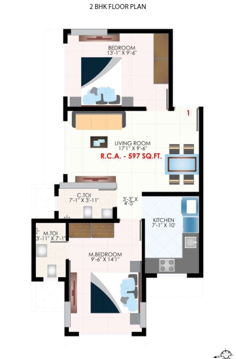 Floor plan of 2 BHK 597 Sq. Ft. Apartment in Rishabraj Agnel, Mumbai