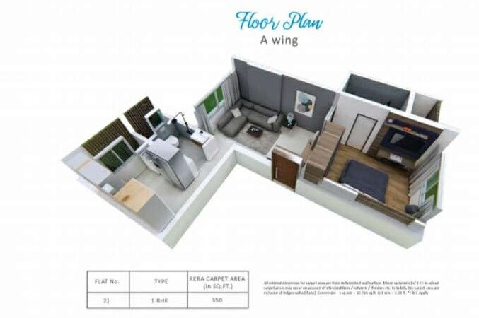 Floor plan of 1 BHK 350 Sq. Ft. Apartment in Rishabraj Elegance, Mumbai