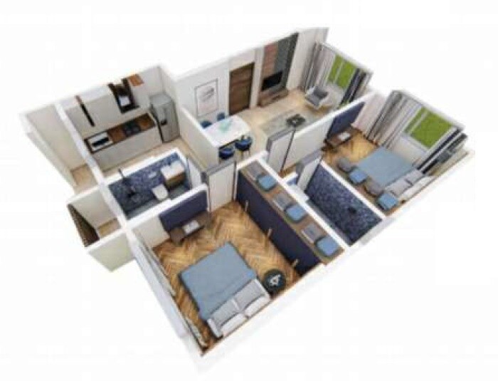 Floor plan of 2 BHK 621 Sq. Ft. Apartment in Rishabraj Elegance, Mumbai