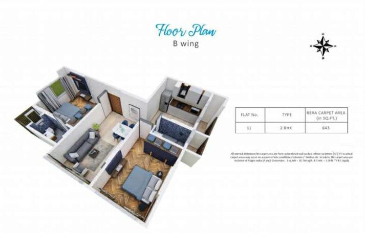 Floor plan of 2 BHK 643 Sq. Ft. Apartment in Rishabraj Elegance, Mumbai