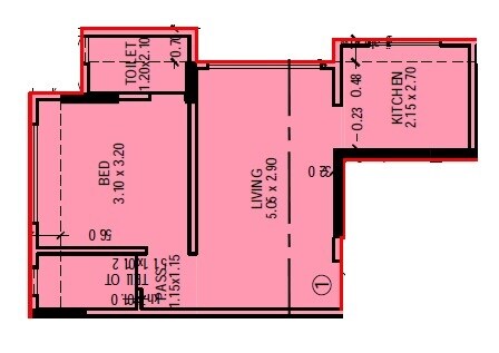 Floor plan of 1 BHK 308 Sq. Ft. Apartment in Rishabraj Sankeshwar Darshan, Mumbai