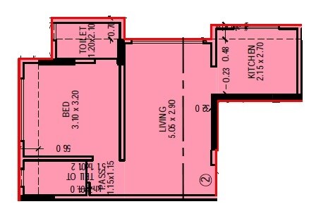 Floor plan of 1 BHK 415 Sq. Ft. Apartment in Rishabraj Sankeshwar Darshan, Mumbai