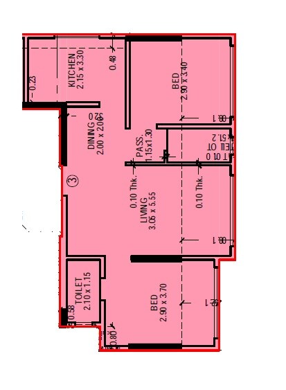 Floor plan of 2 BHK 624 Sq. Ft. Apartment in Rishabraj Sankeshwar Darshan, Mumbai