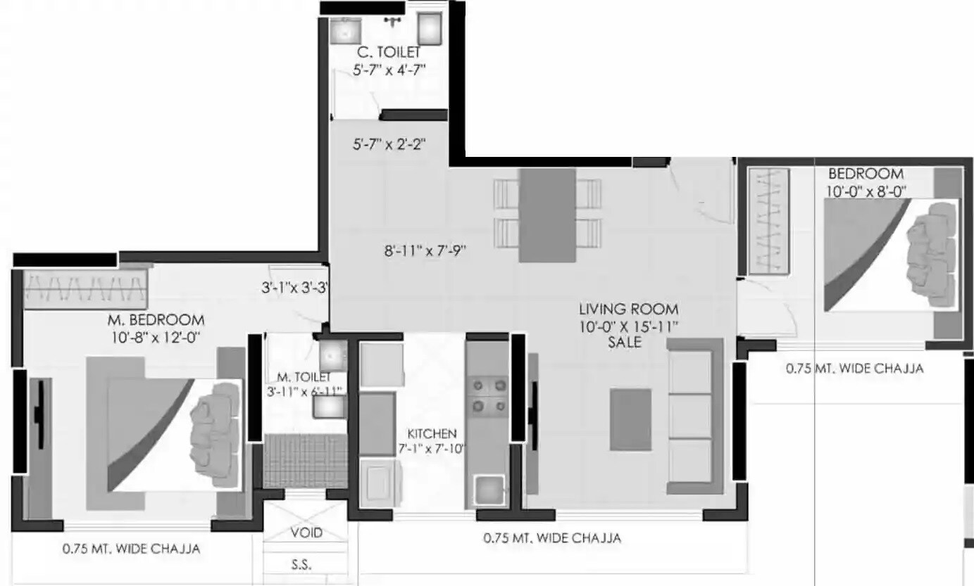 2 BHK 591 Sq. Ft. Apartment