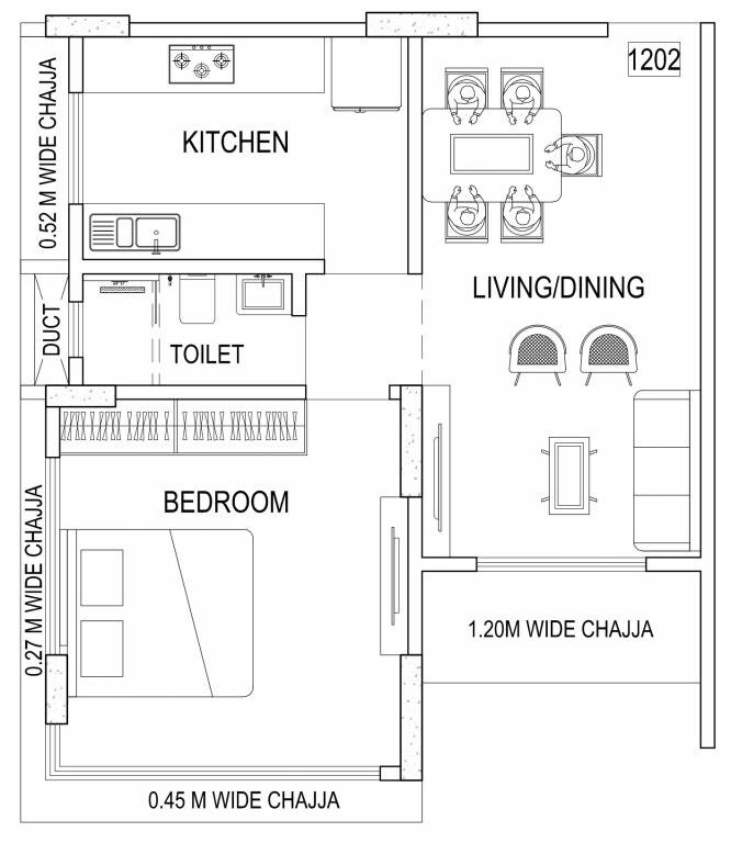 Floor plan of 1 BHK 523 Sq. Ft. Apartment in Rishiraj PearlCrest, Mumbai