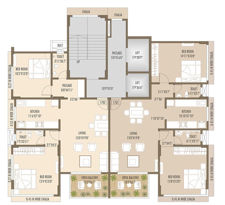 Floor plan of 4 BHK 2886 Sq. Ft. Apartment in Rishiraj PearlCrest, Mumbai