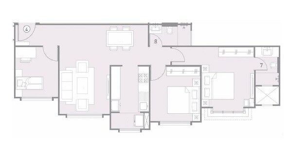 Floor plan of 3 BHK 1023 Sq. Ft. Apartment in Rising City North Sea Heights, Mumbai