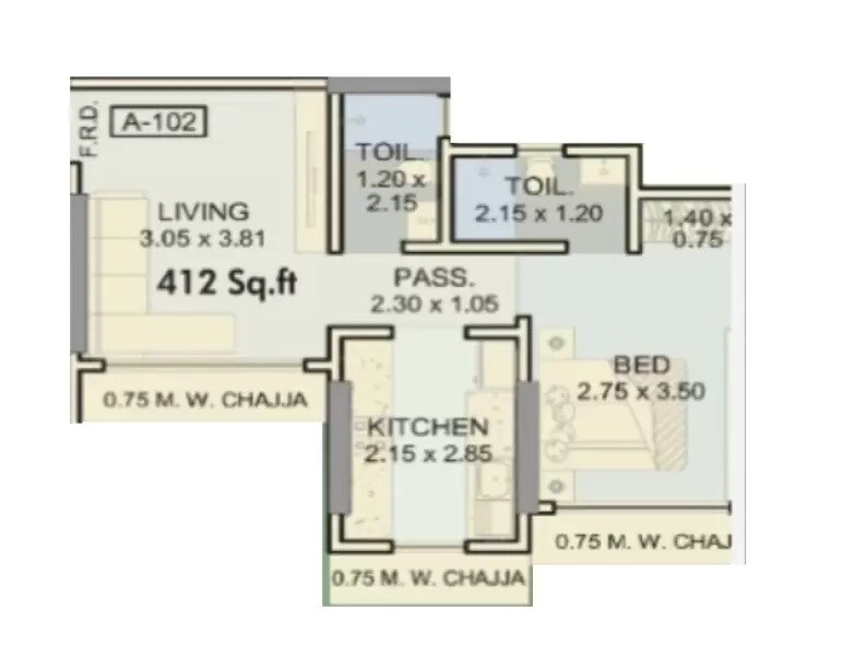 Floor plan of 1 BHK 412 Sq. Ft. Apartment in Rite Amor, Mumbai