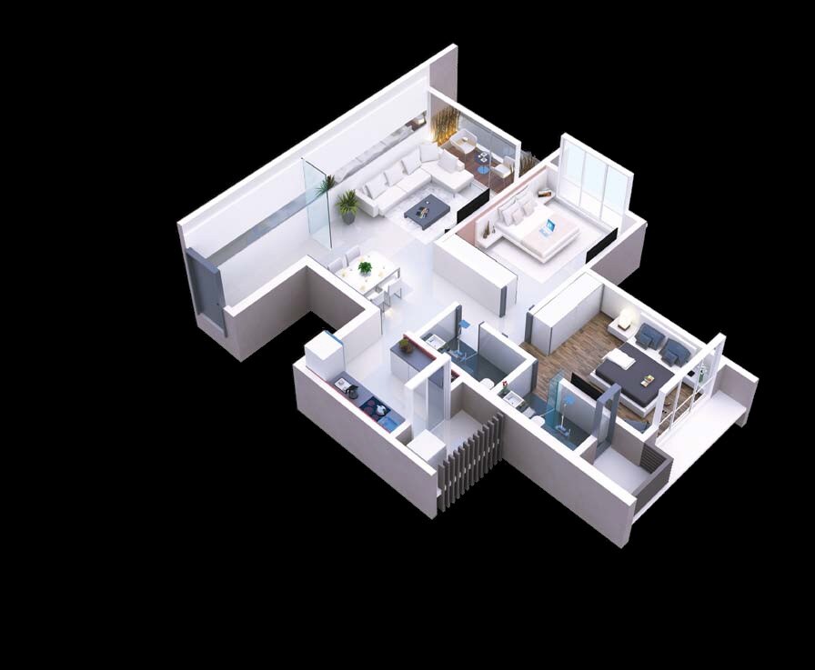 Floor plan of 2 BHK 743 Sq. Ft. Apartment in Rite Skyluxe, Mumbai