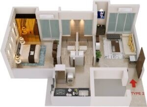 Floor plan of 1 BHK 417 Sq. Ft. Apartment in RK Inspire, Mumbai