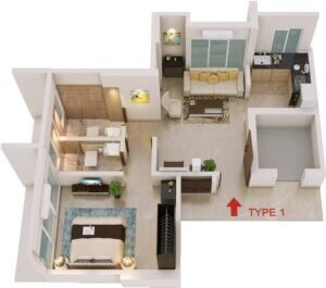 Floor plan of 1 BHK 440 Sq. Ft. Apartment in RK Inspire, Mumbai