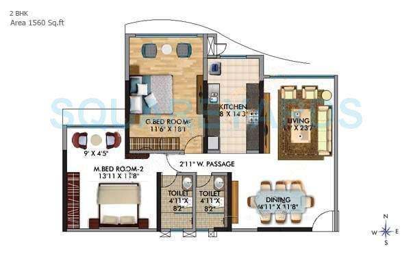 2 BHK 1560 Sq. Ft. Apartment in RNA Corp Address