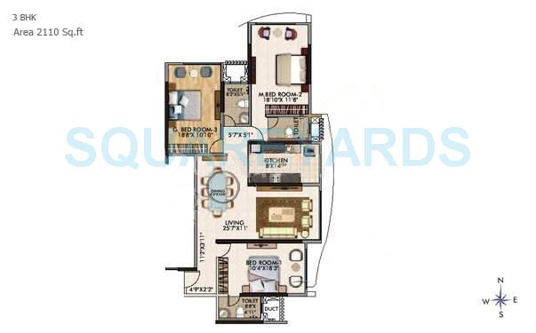 Floor plan of 3 BHK 2110 Sq. Ft. Apartment in RNA Corp Address, Mumbai