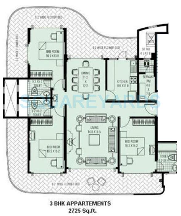 Floor plan of 3 BHK 2725 Sq. Ft. Apartment in RNA Corp Auroville, Mumbai