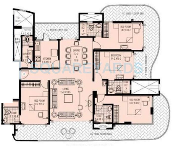 Floor plan of 4 BHK 3300 Sq. Ft. Apartment in RNA Corp Auroville, Mumbai