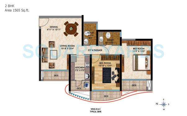 2 BHK 1565 Sq. Ft. Apartment in RNA Corp Continental