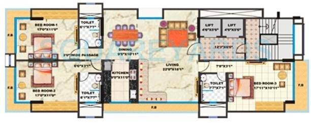 Floor plan of 3 BHK 2600 Sq. Ft. Apartment in RNA Corp Elegance, Mumbai