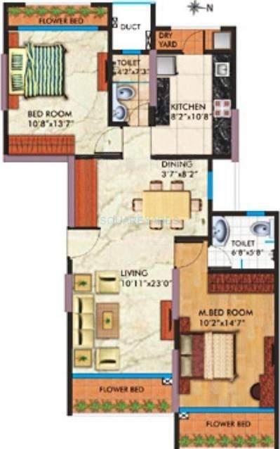 Floor plan of 2 BHK 1290 Sq. Ft. Apartment in RNA Corp Grandeur, Mumbai