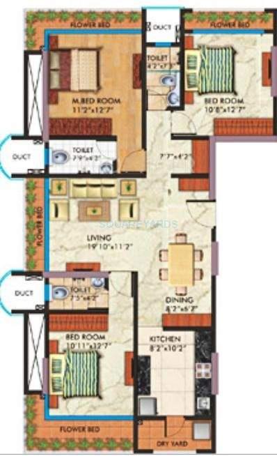 Floor plan of 3 BHK 1610 Sq. Ft. Apartment in RNA Corp Grandeur, Mumbai