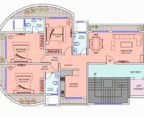 Floor plan of 3 BHK 1950 Sq. Ft. Apartment in RNA Corp Jolly Bhavan, Mumbai