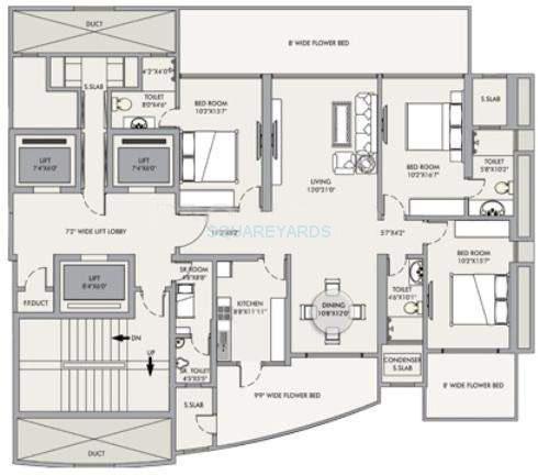 Floor plan of 3 BHK Apartment - 2580 sq. ft. in RNA Corp Mirage, Mumbai