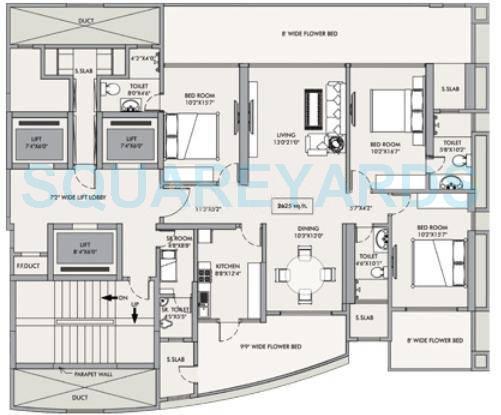 Floor plan of 3 BHK Apartment - 2625 sq. ft. in RNA Corp Mirage, Mumbai