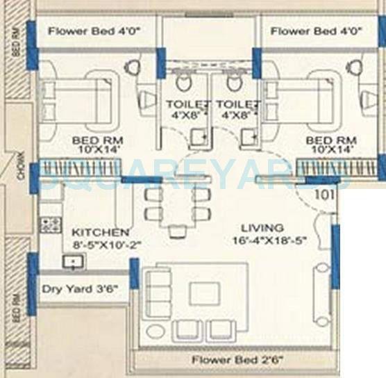 Floor plan of 2 BHK 1320 Sq. Ft. Apartment in RNA Corp Sapphire, Mumbai
