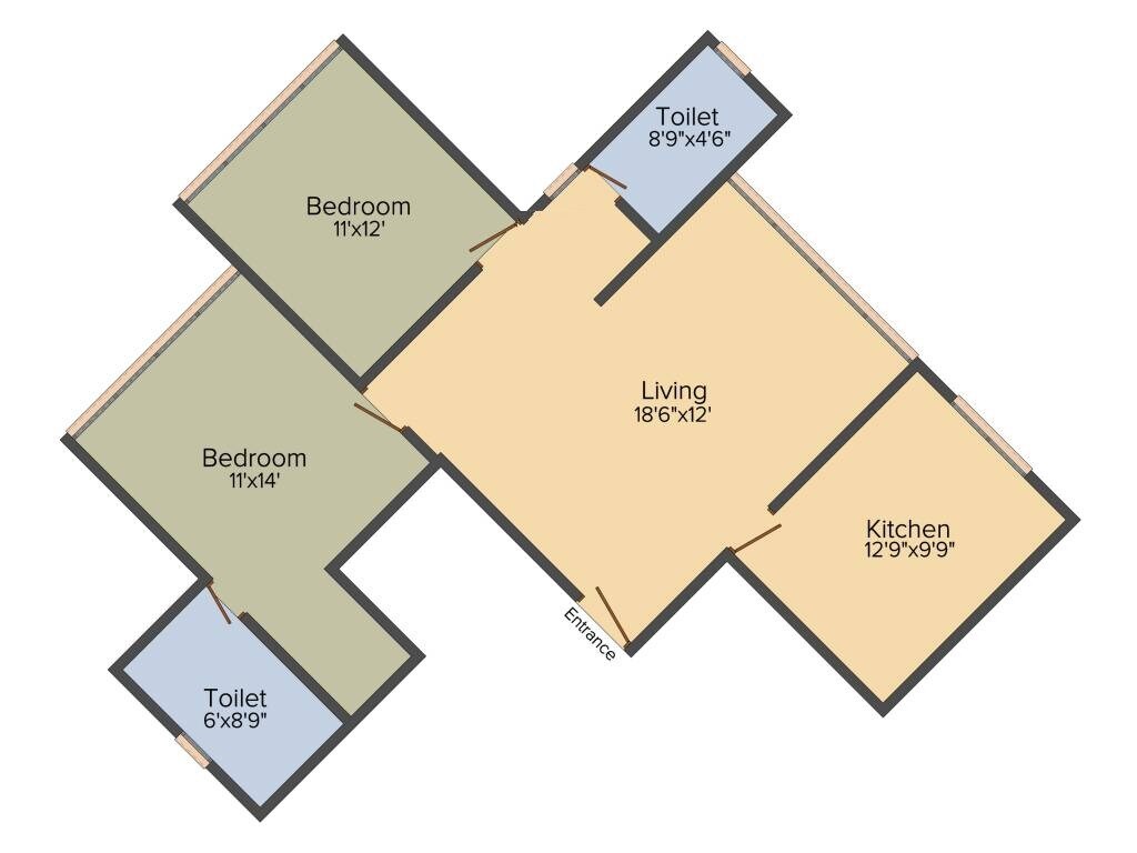 Floor plan of 2 BHK 863 Sq. Ft. Apartment in RNA NG Eclat, Mumbai