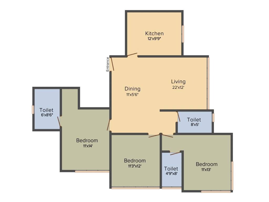 Floor plan of 3 BHK 1118 Sq. Ft. Apartment in RNA NG Eclat, Mumbai
