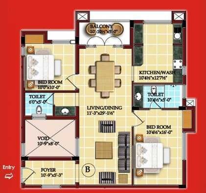 2 BHK 841 Sq. Ft. Apartment