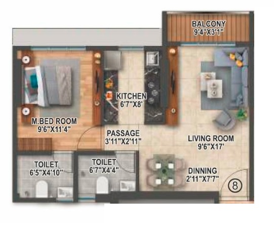 1 BHK 457 Sq. Ft. Apartment in Rockline The Meridian Towers