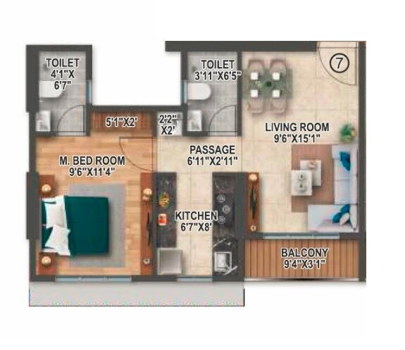 Floor plan of 1 BHK 502 Sq. Ft. Apartment in Rockline The Meridian Towers, Mumbai