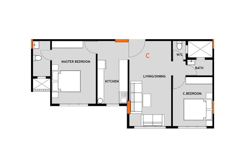 Floor plan of 2 BHK 502 Sq. Ft. Apartment in Rodium X One, Mumbai