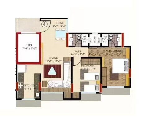 Floor plan of 2 BHK 725 Sq. Ft. Apartment in Rodium X Point, Mumbai