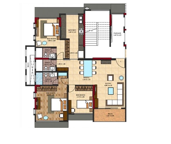 Floor plan of 3 BHK 1400 Sq. Ft. Apartment in Rodium Xczar, Mumbai