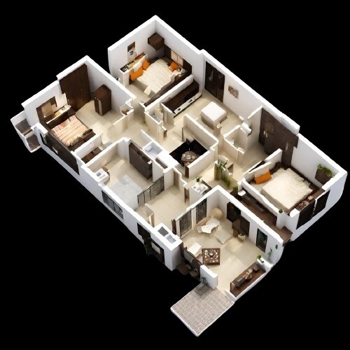 Floor plan of 3 BHK 965 Sq. Ft. Apartment in Roha Eva Aria, Mumbai